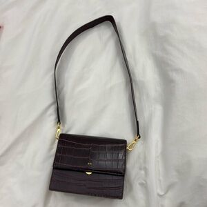 JW Pei Burgundy Croc Shoulder Bag